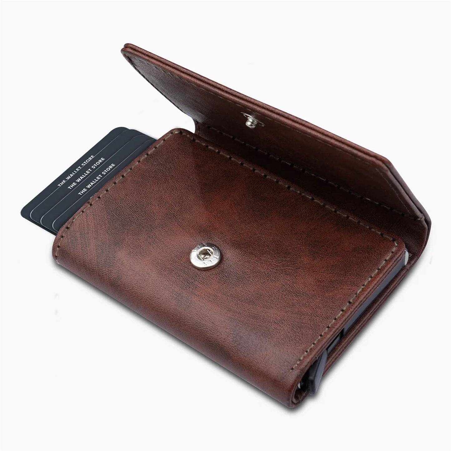 The Wallet Store Maverick RFID Protected Vegan Leather Wallet Cardholder | Pop-up Cardholder | Scan Proof Wallets for Men | Aluminium Case | Up to 8 Cards | Credit & Debit Cardholder (Brown)
