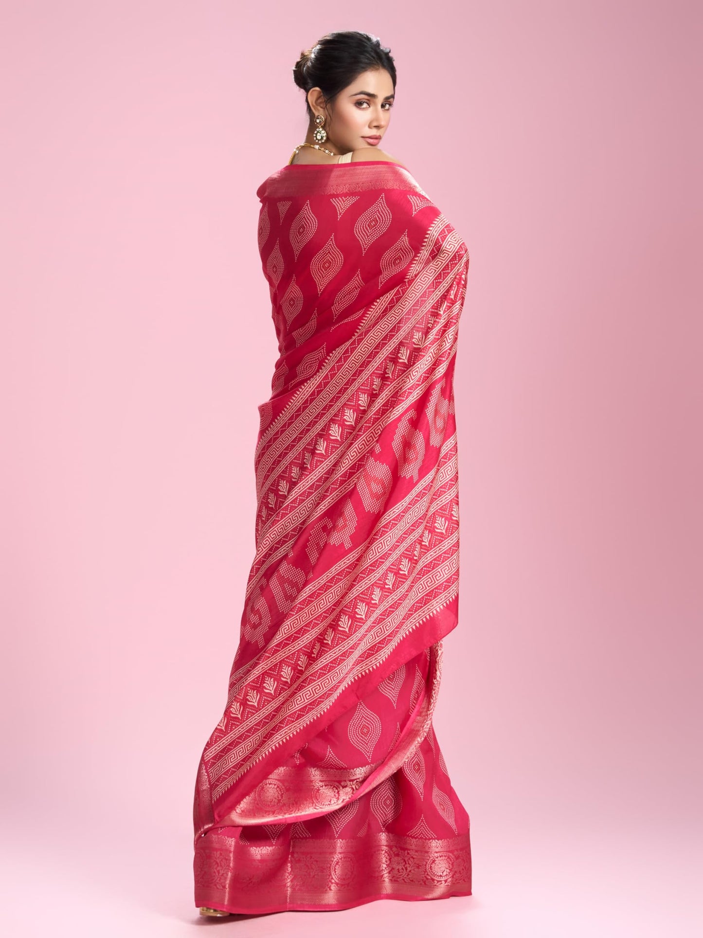 MOHEY Women's Art Silk Printed, Weave Saree with Blouse Piece(Rani)