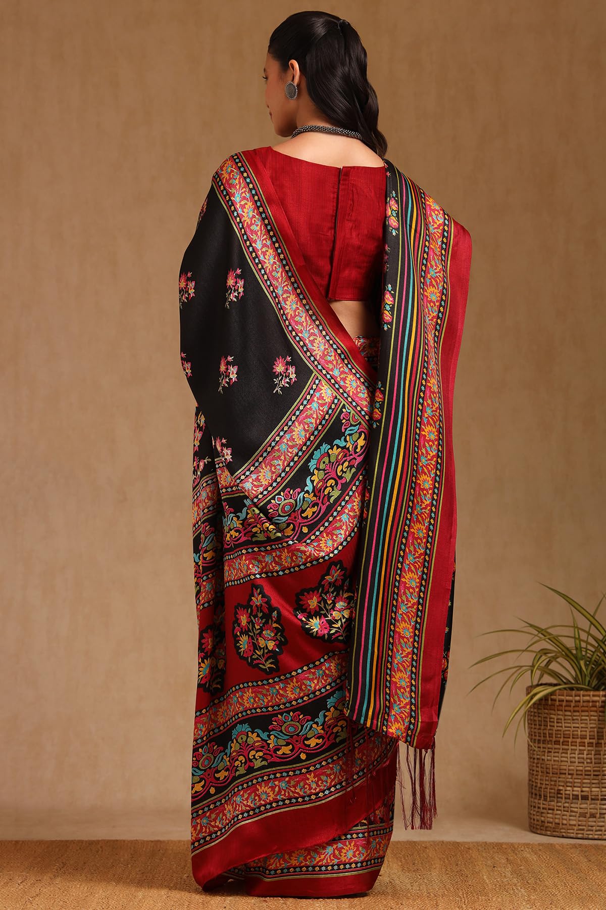 Soch Womens Black Pashmina Floral Print Saree