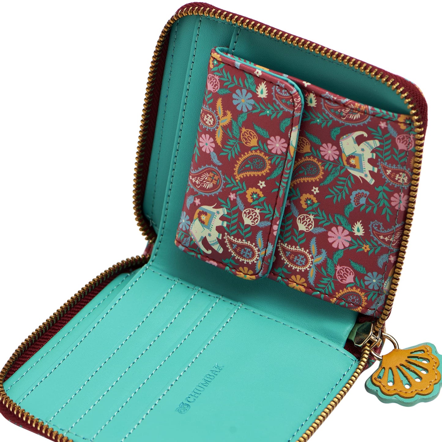 Chumbak Women’s Wallet – Paisley Blossoms Collection, Vegan Leather Square Wallet with Coin Pouch, Zipper Closure & Card Slots – Maroon Stylish Purse