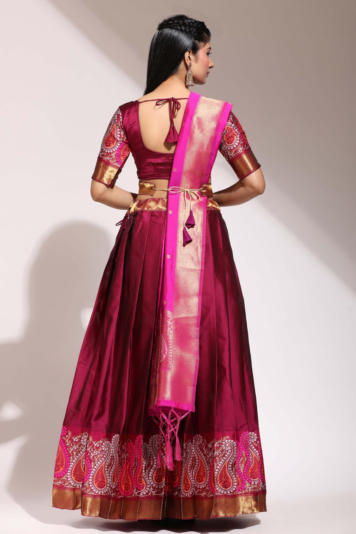 Traditional South India Half Saree for Womens (Purple)