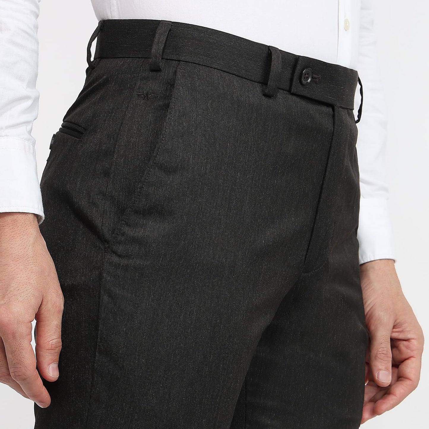 Park Avenue Men Regular Fit Solid Pattern Polyester Blend Flat Front Formal Trouser Dark Brown