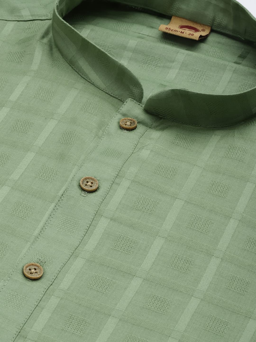 Manyavar Kurta Set for Men, Full-Sleeves Mandarin Collar Ethnic Kurta Set for Engagement, Wedding, Party Solid Kurta Set Blended Cotton (Green, XL)