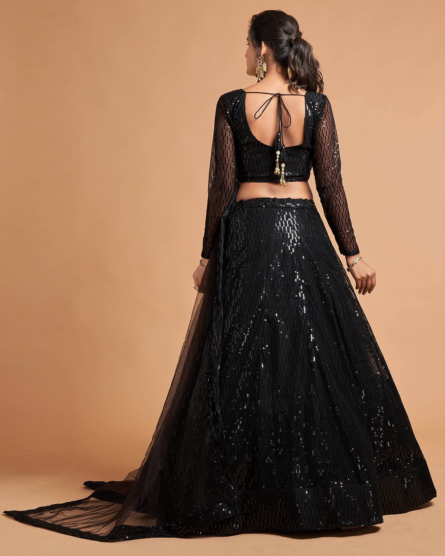 Zeel Clothing Women's Black Net Embroidered Semi-Stitched New Lehenga Choli with Dupatta (7308Black-Wedding-Girlish-Latest-Lehenga; Free Size)