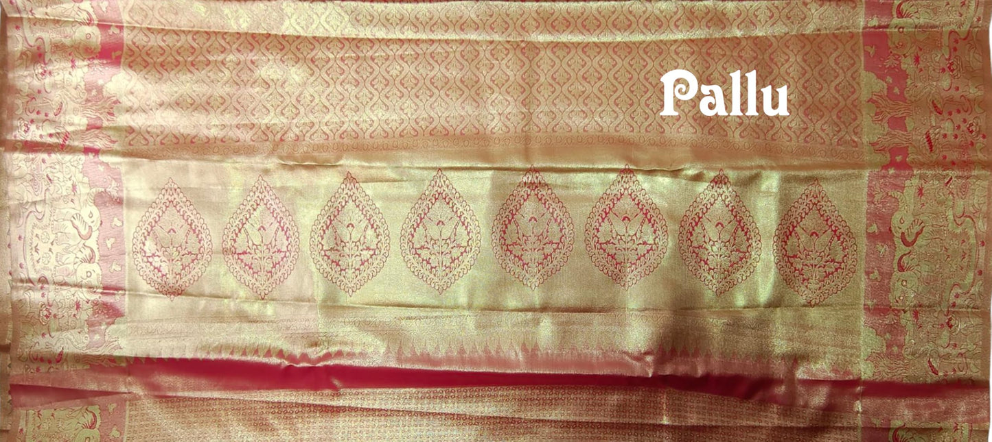 VFCollections Women's Kanchipuram Silk Pure Pattu Sarees With Blouse (VFC178-1)