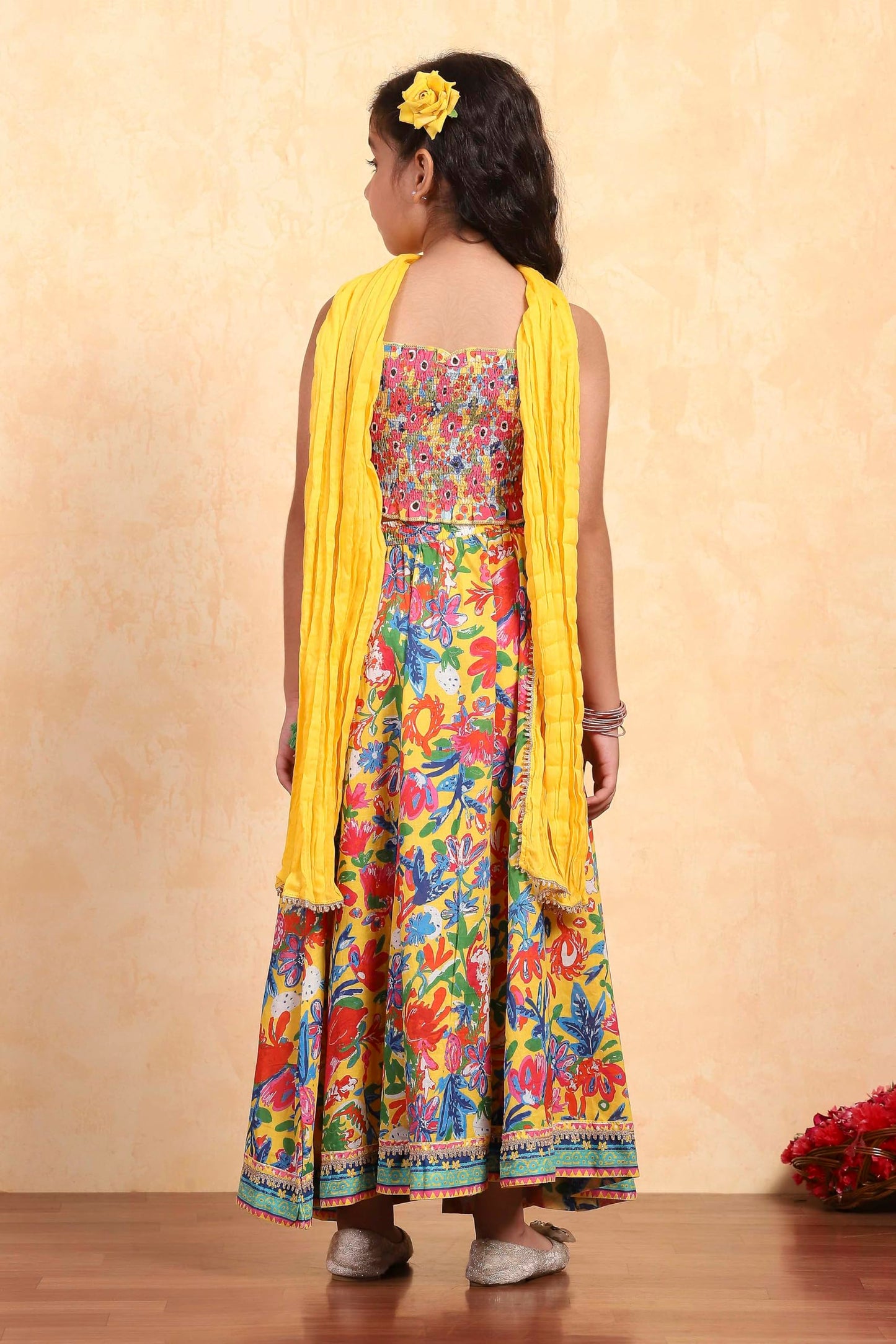 Biba Girl's Rayon Lehenga Set (KW5312SS25YEL_Yellow_10-11Y)