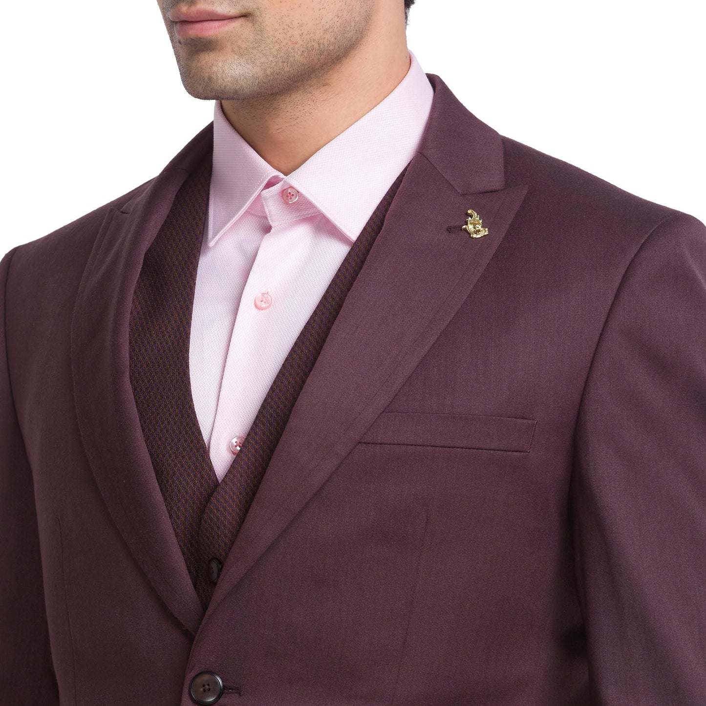 Raymond Men Contemporary Fit Solid Pattern Poly Wool Blend Peak Lapel Flat Front Formal Suit (Size: 104)-RIDH00662-O7 Dark Brown