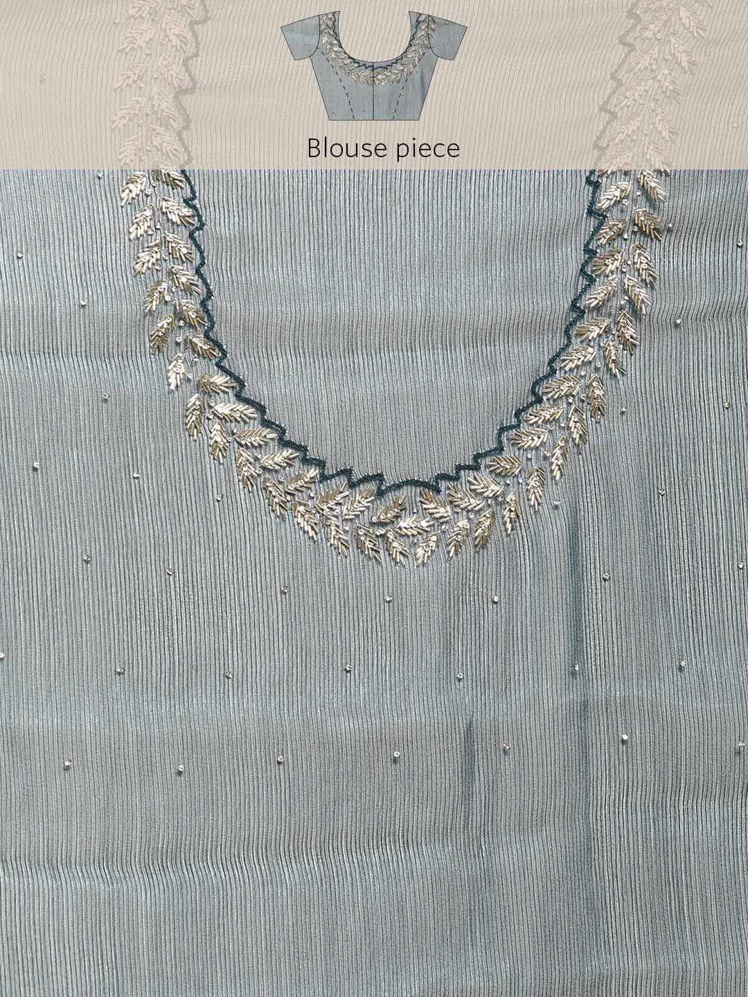 MOHEY Blue Organza Mirror Embroidered Saree for Women