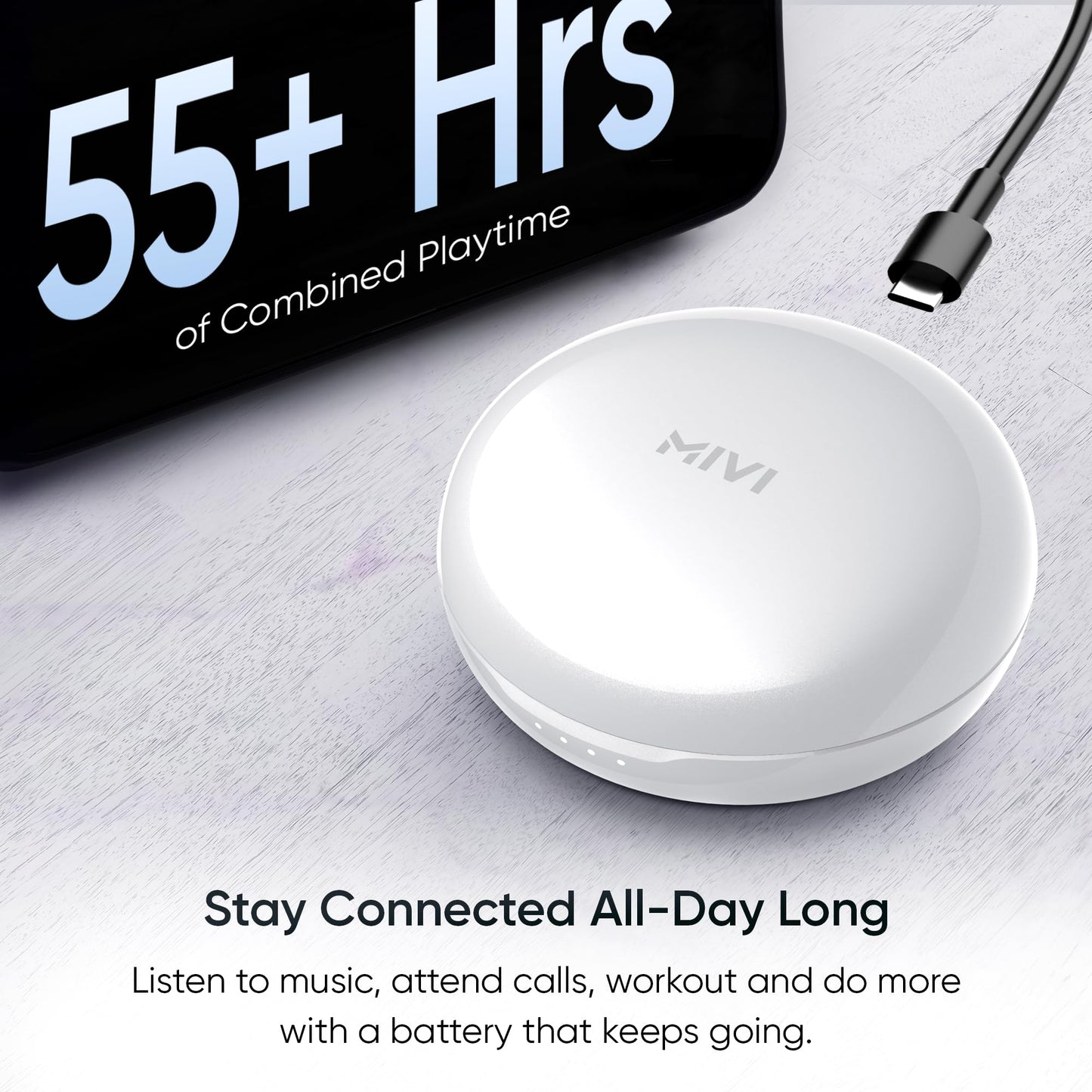 Mivi DuoPods A750 in Ear Ear Buds Wireless - 55H Playtime, USB Type-C Fast Charging, AI-ENC, Multi-Device Support, IPX4, Premium Metallic Ear Buds, Made in India