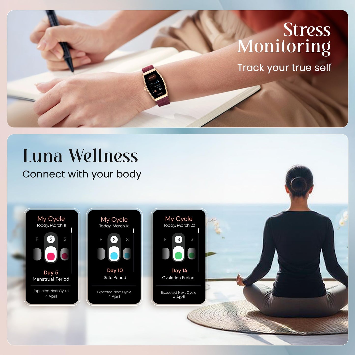 Titan Valerie Aura Women Smartwatch with 1.47” AMOLED Display,Crystal Studded Bezzel,Luna Wellness,UV/AQI Index,Animated Watchfaces,QR Hub,Stress Monitoring,Breathe Exercise,IP68- Wine Red
