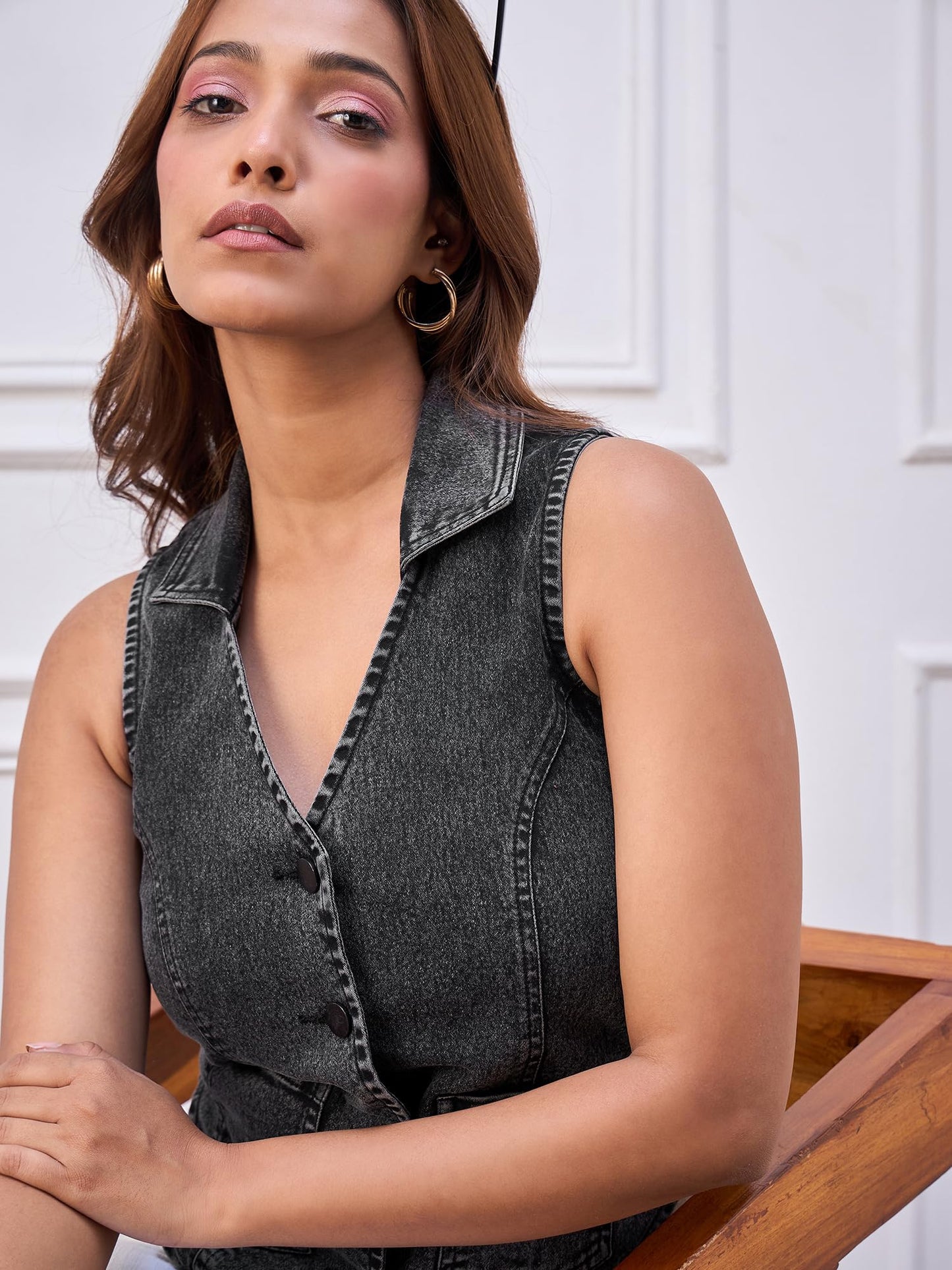 StyleStone Women's Black Waistcoat Style Sleeveless Top(4381BlkVeenaXXL)