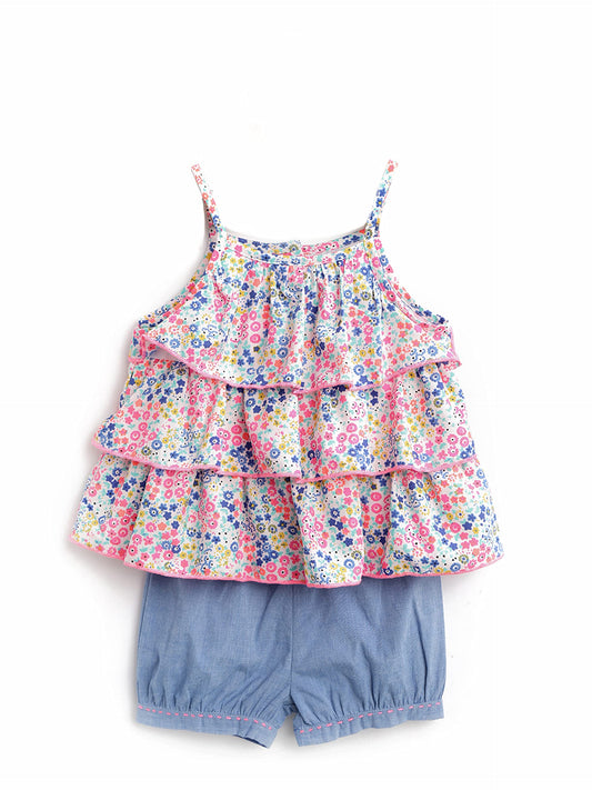 Nautinati Infant Girls Printed Top and Shorts Set | Cotton Blend |Age 0 –3 Years