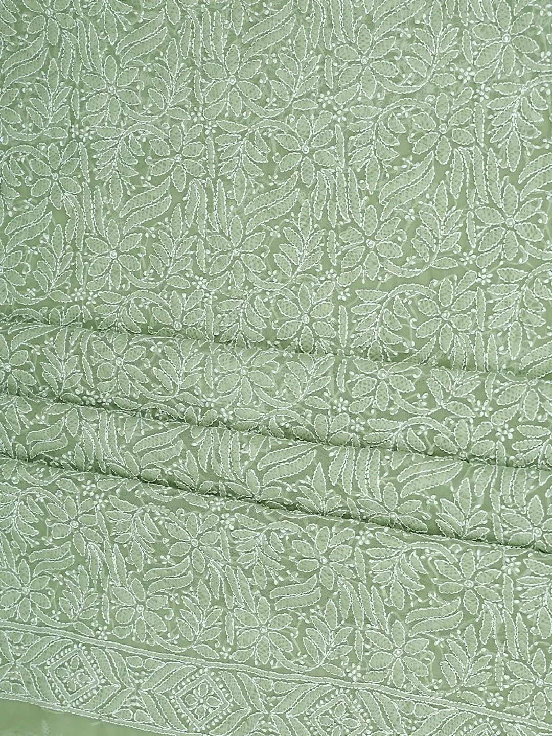 Ada Hand Embroidered Lucknowi Chikankari Unstitched Georgette Dress Material Suit Piece with Dupatta for Women 01A867806 Moss Green
