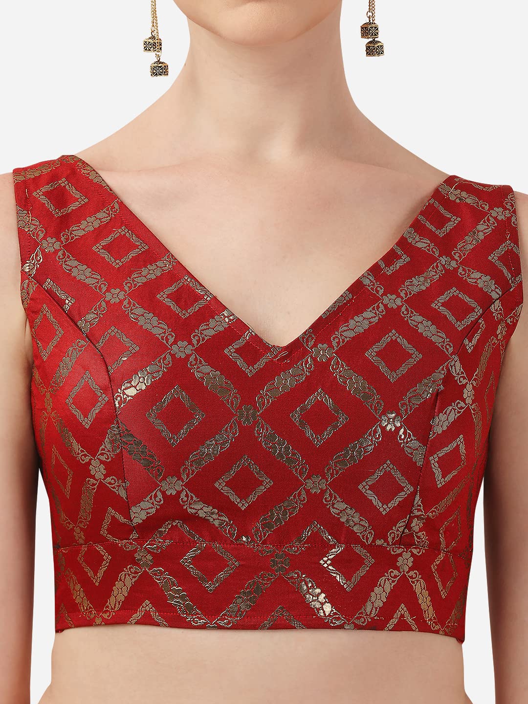 OOMPH! Women's Indian Ethnic Wear Designer Zari Work V Neck Sleeveless Blouse for Saree or Lehnga and BlousePalazzos or Skirts for a Fusion Twist.