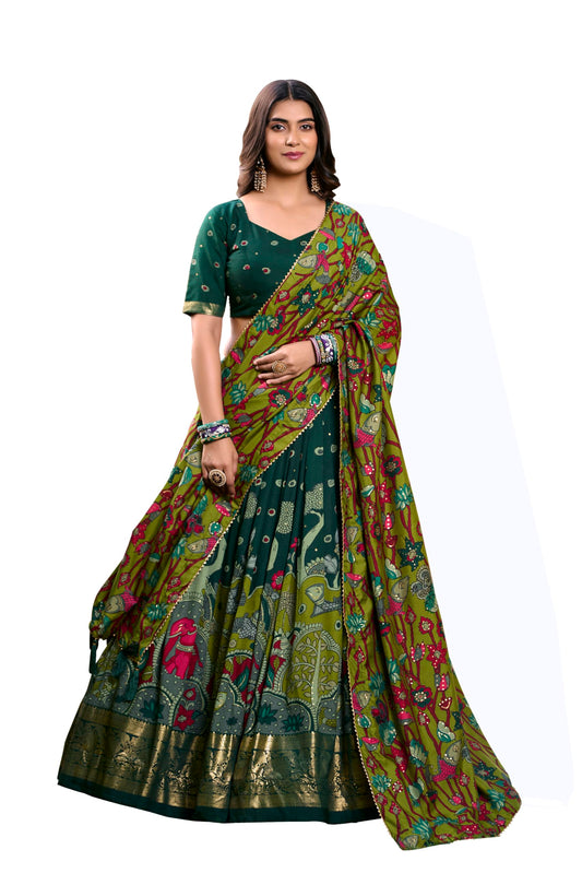 LooknBook Art Women Silk Unstitched Lehenga Choli (ARD1219GRN_Green_Free Size)