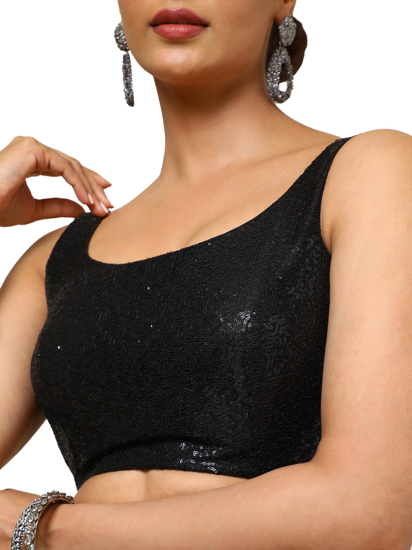 Soch Womens Black Embellished Georgette Padded Blouse with Sequins