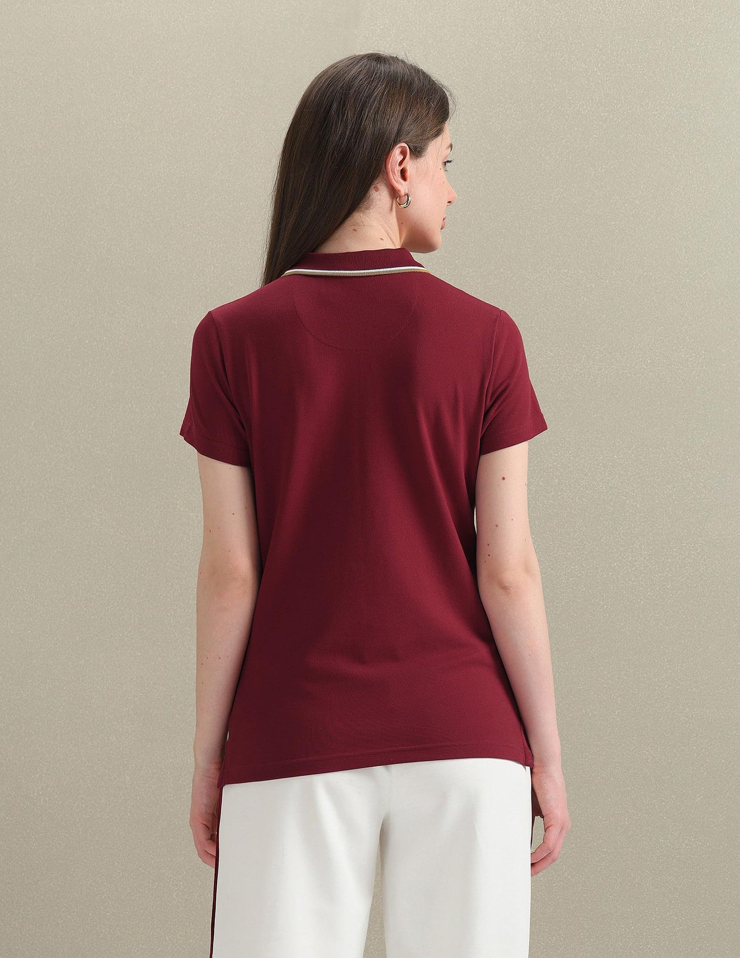 U.S. POLO ASSN. Women's Tipped Collar Pique Polo Shirt (UWSS24PTS069_Red_L)