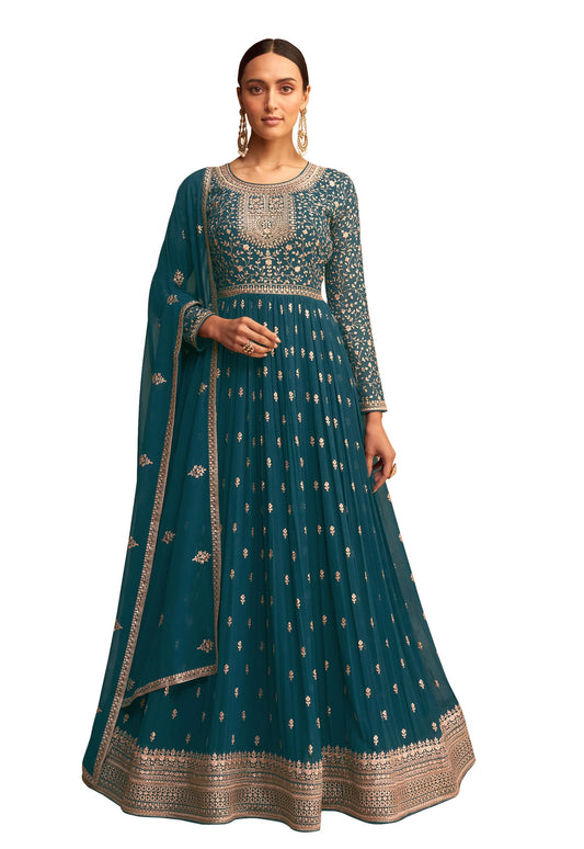 RUDRAPRAYAG Georgette And Santoon Anarkali Gown for Women Wedding | Semi Stitched Maxi Anarkali Gown for Women | Gown in Clothing & Accessories
