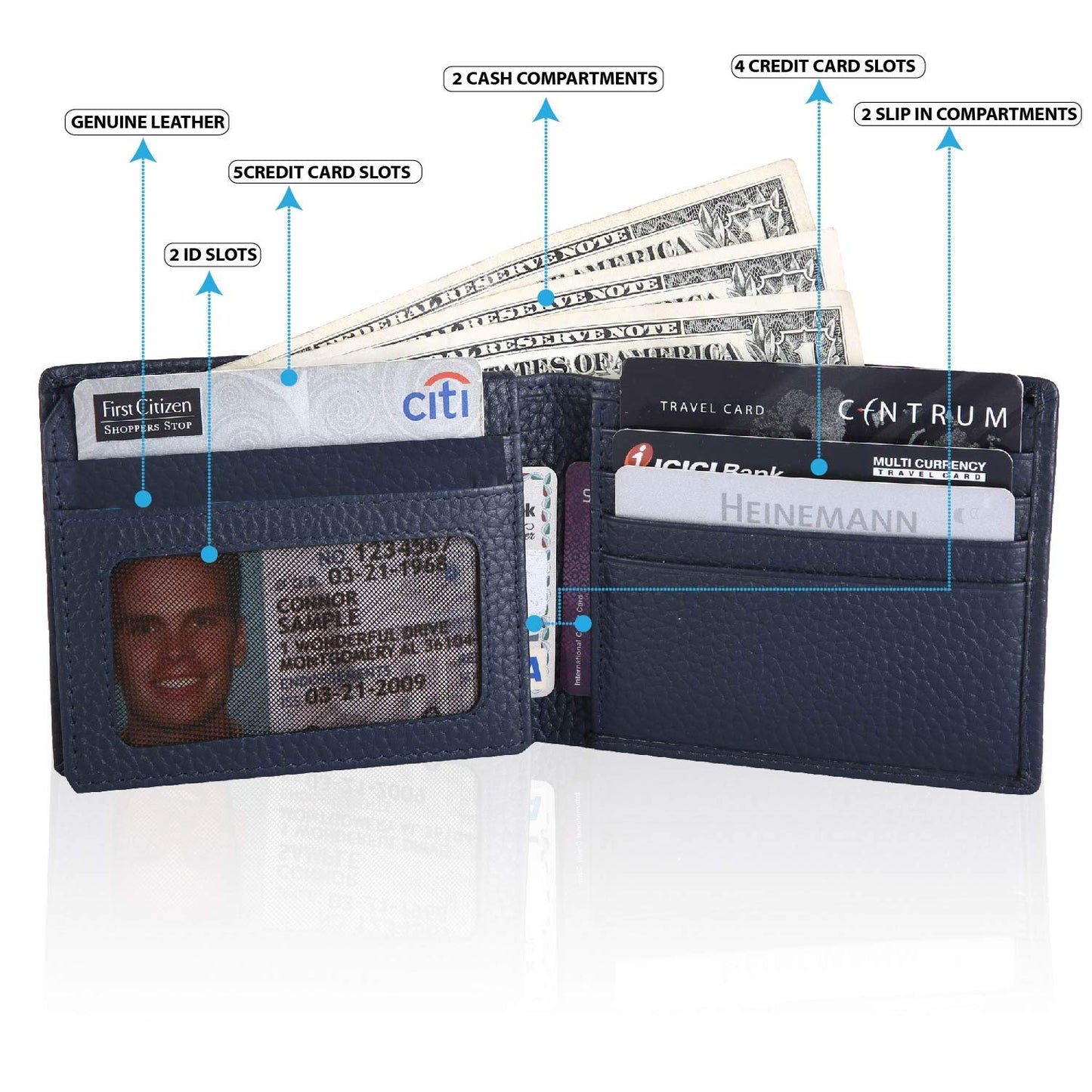 Cross Navy Men's Wallet Stylish Genuine Leather Wallets for Men Latest Gents Purse with Card Holder Compartment (AC1288799_3-5)