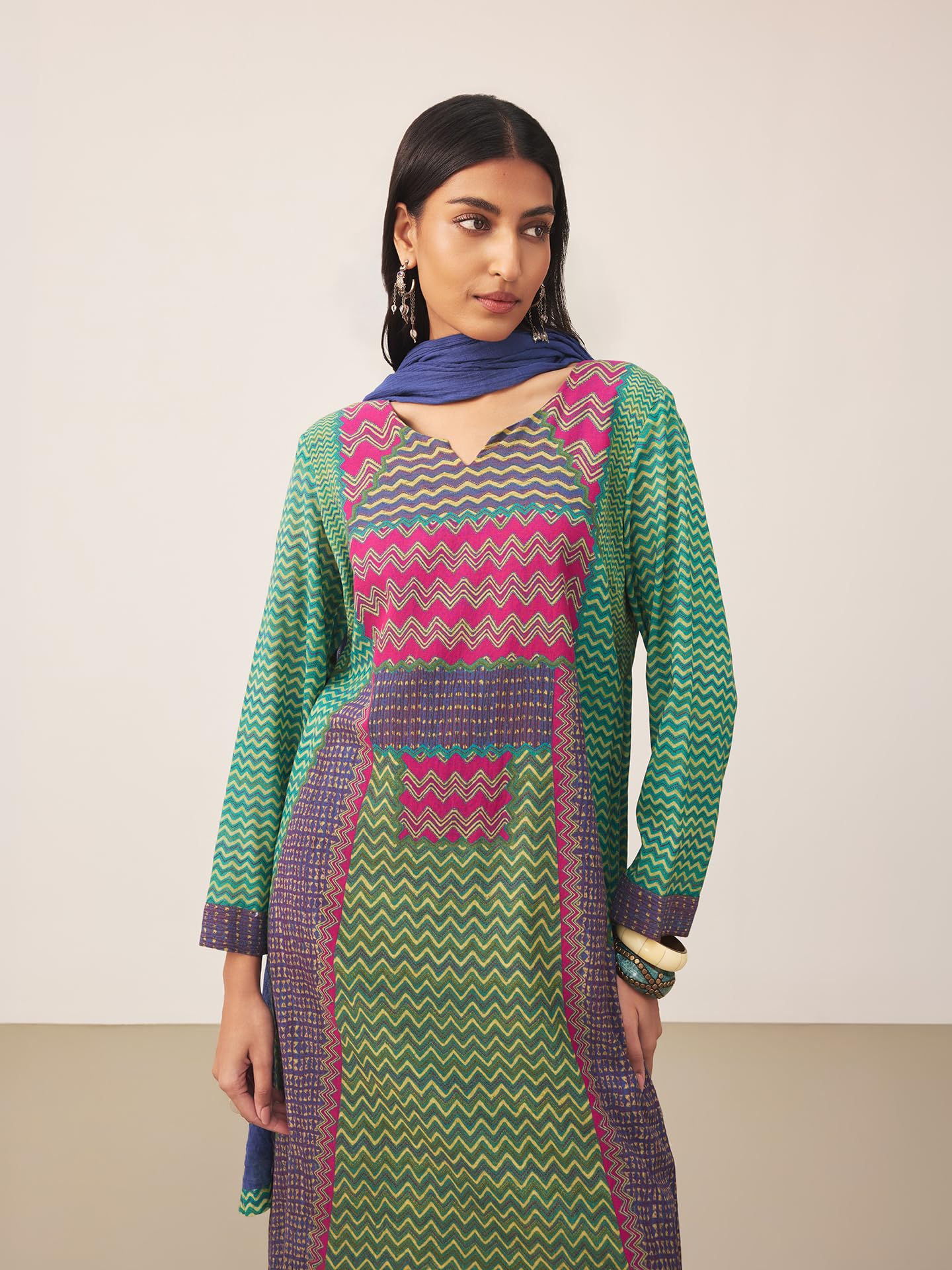 Ritu Kumar Teal Sugati Kurta With Pant And Dupatta