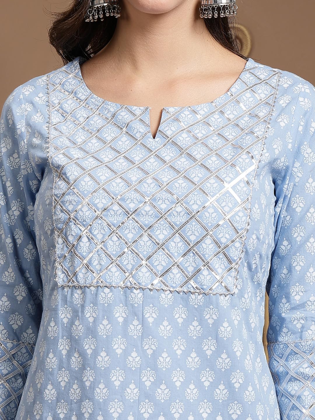 Stylum Women's Printed & Embellished Cotton Straight Kurta Pant Dupatta Set