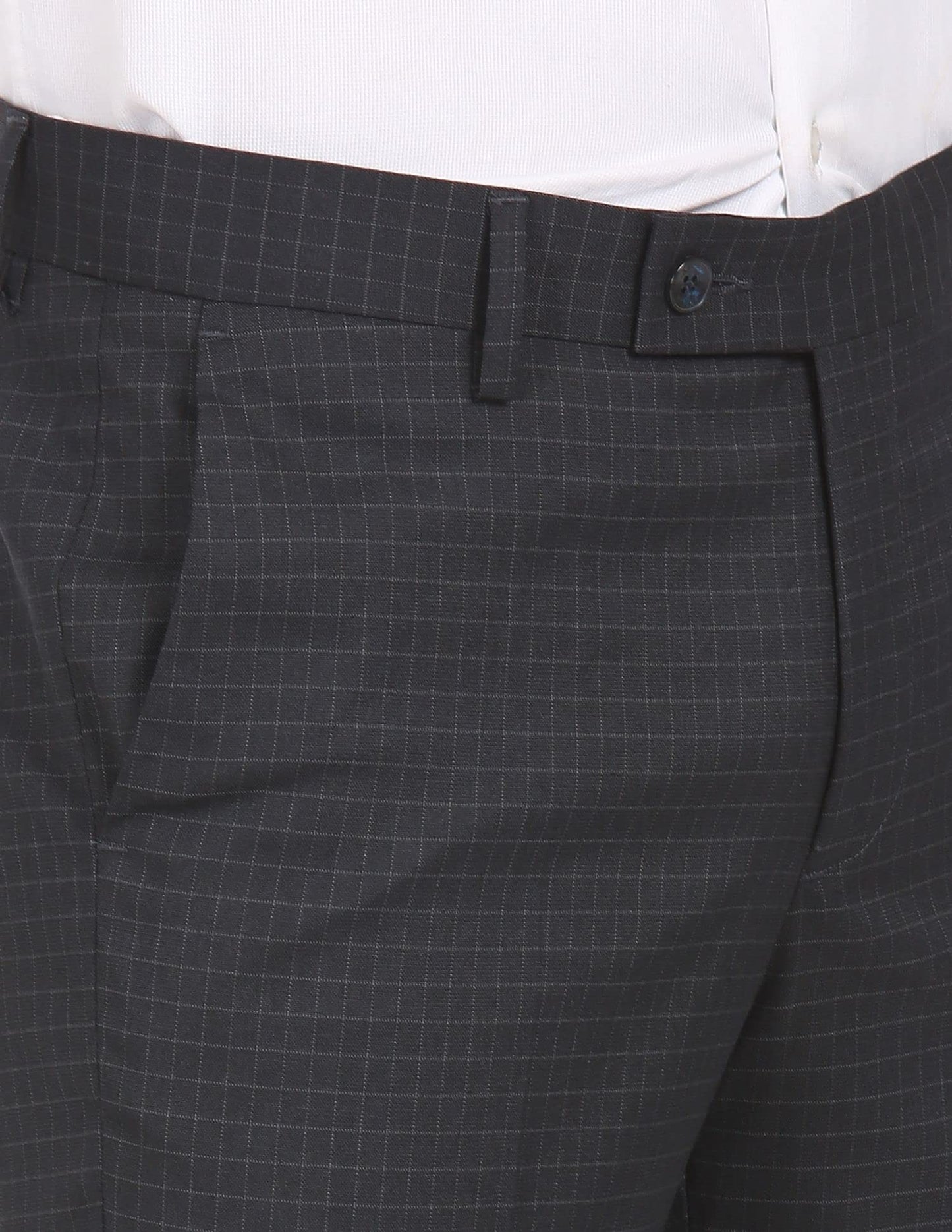 Arrow Men's Checkered Tailored Fit Polyester Formal Trouser Navy