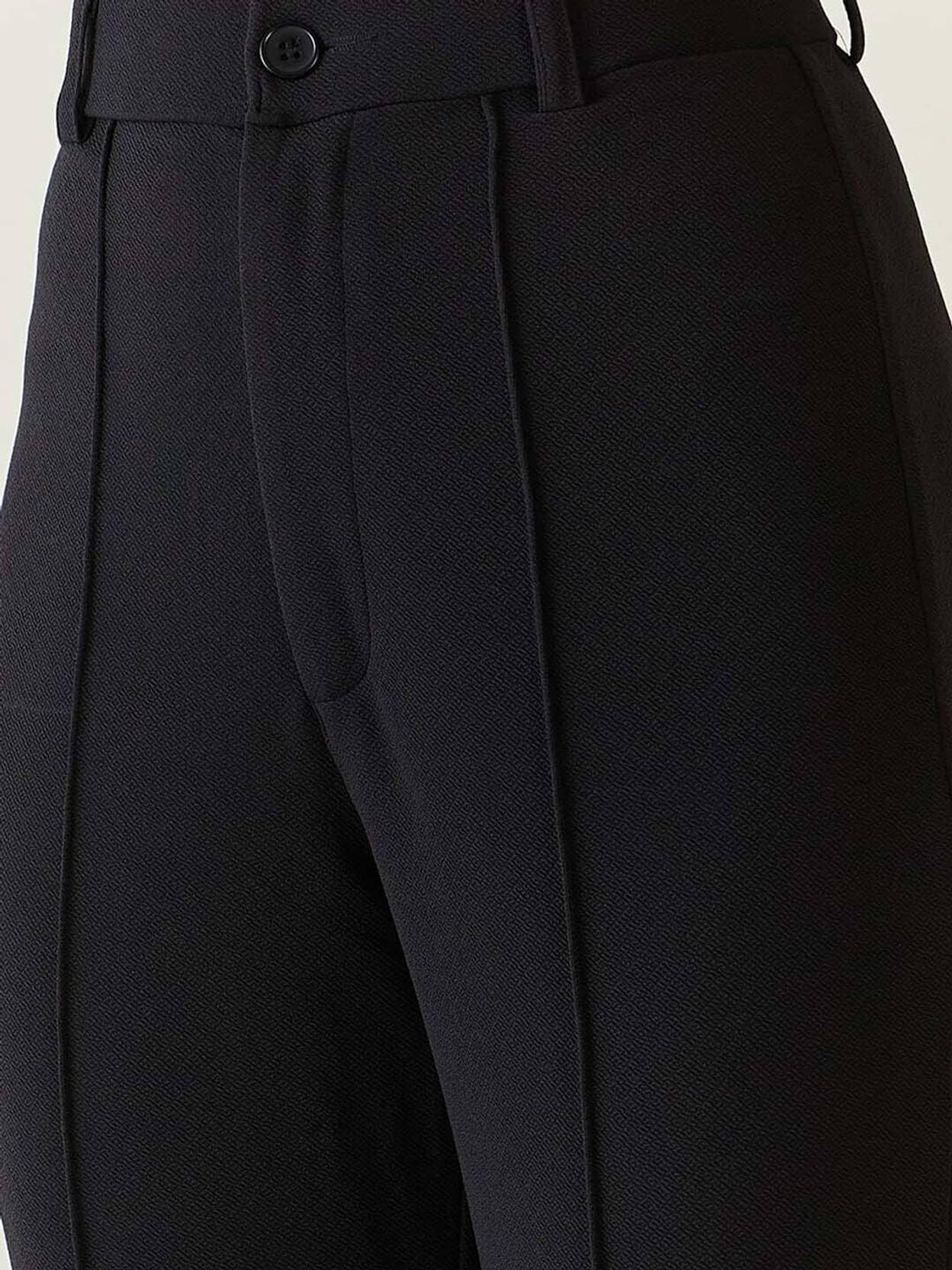 KOTTY Women Solid Polyester Blend Black Trouser (Black,30)