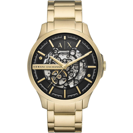 Armani Exchange Men's Automatic Three-Hand, Stainless Steel Watch, 46mm case Size, Gold, 46mm, Bracelet, Gold, 46mm, bracelet