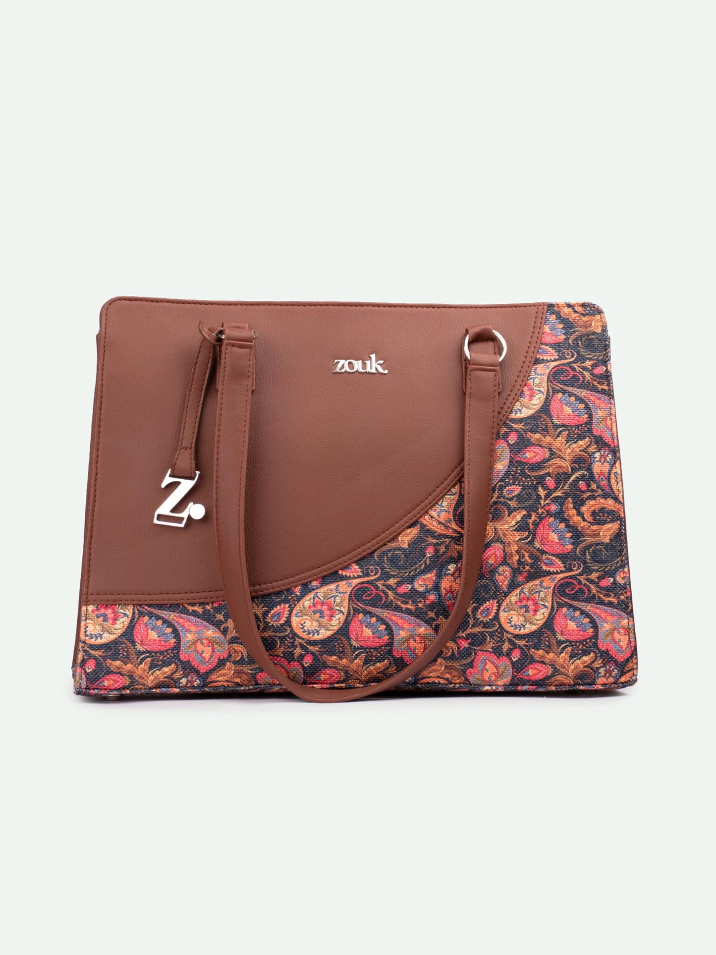 ZOUK Paisley Print Office Essential Bag | Jute | Vegan Leather Handcrafted Tote Bag With Double Handle Shoulder Strap| Pink