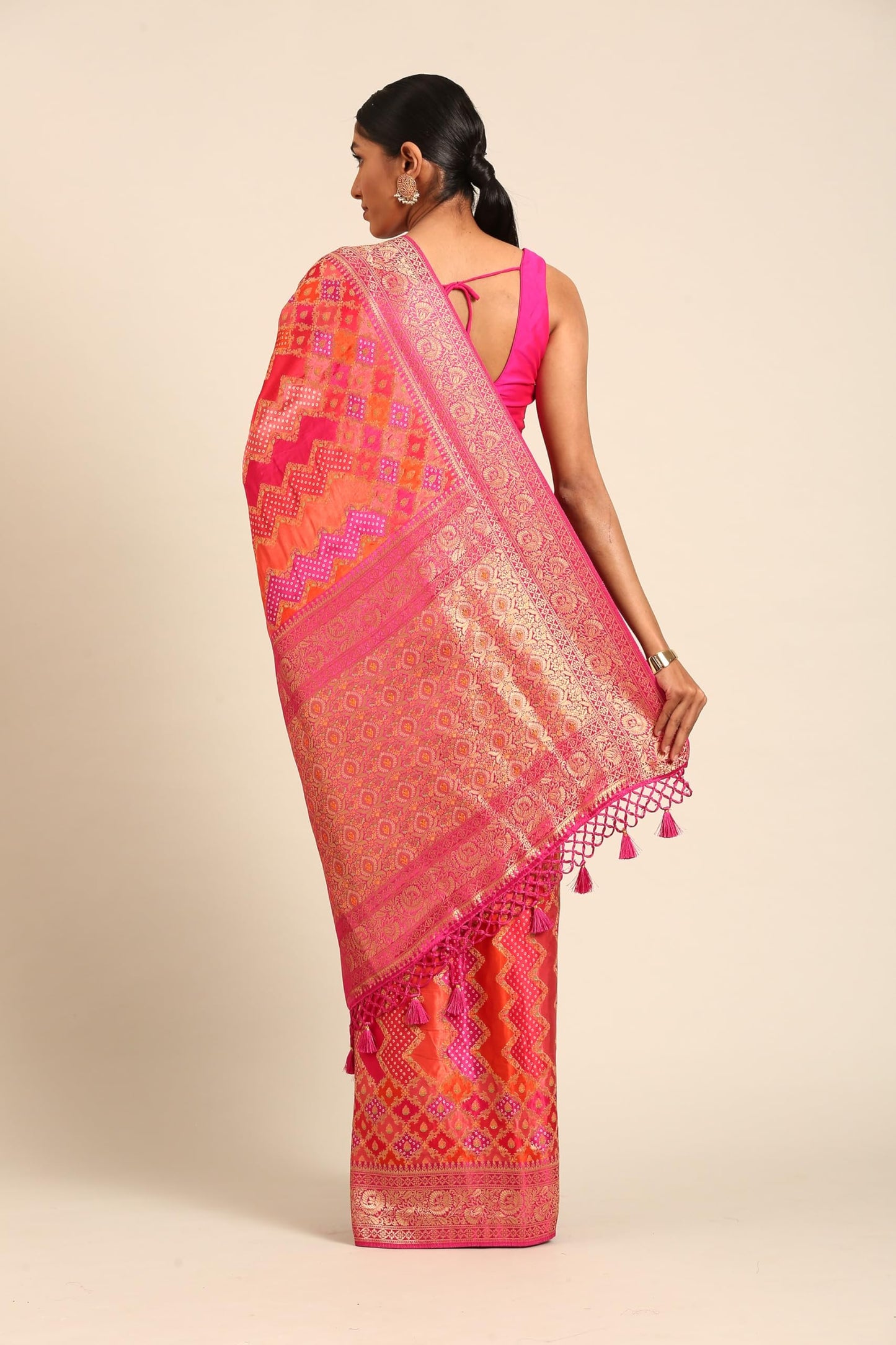 MOHEY Women's Rani Art Silk Embroidered Saree (Rani)