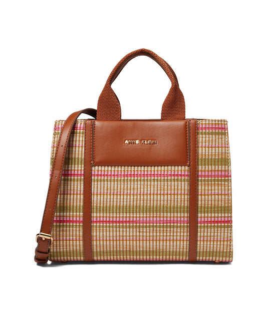Anne Klein Texturized Canvas Mini Tote, Stripe Multi/Saddle, Stripe Multi / Saddle, One Size