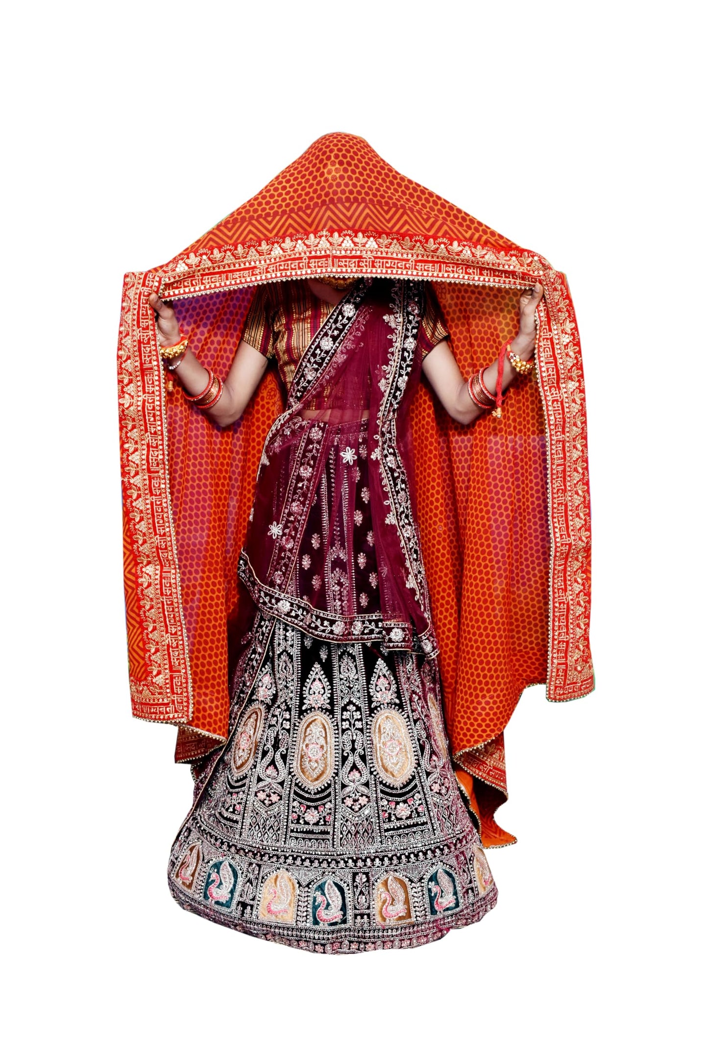Fashion & Heritage Traditional Uttarakhand Orange Pichora for Women's | Embroidered Chiffon Pichoda | Ethnic Bridal Wear Pichodi | Lightweight Dupatta for Festivals & Weddings