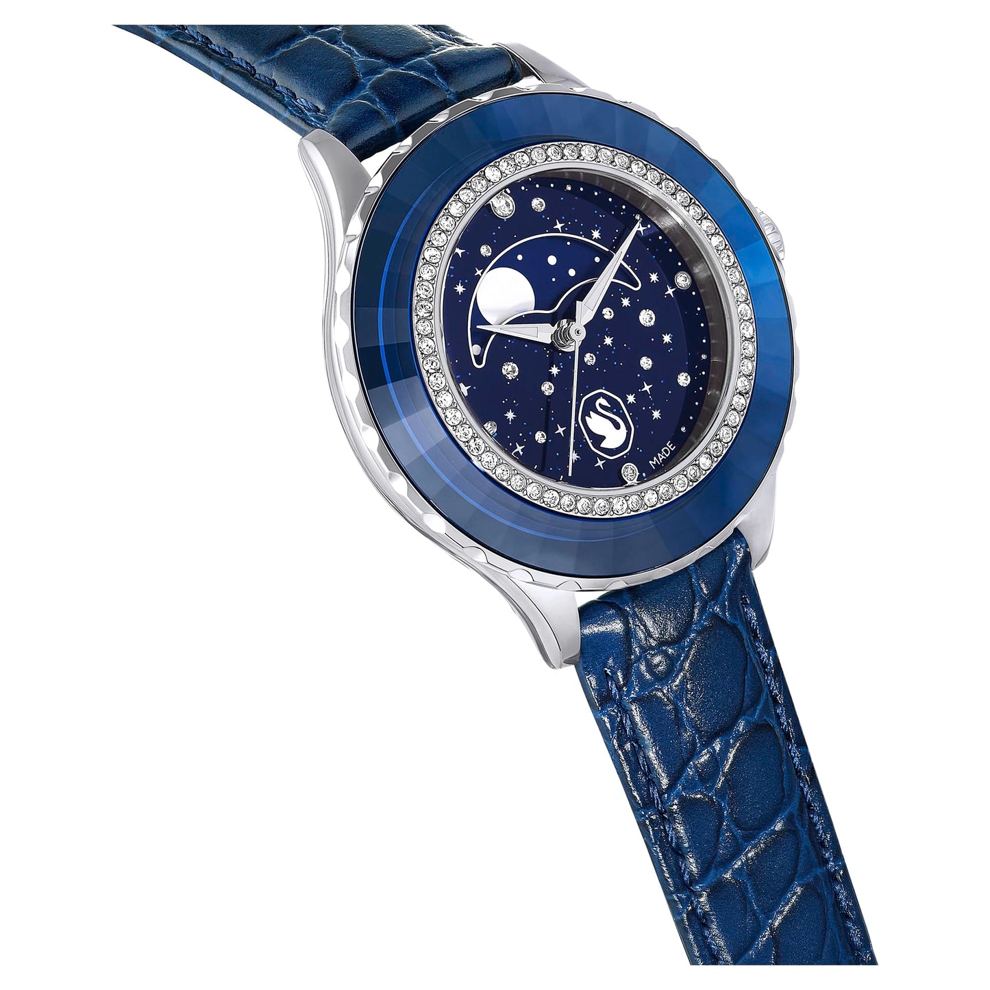 Swarovski Women's Octea Moon Analog Watch - Swiss Made, Blue Leather Strap, Blue Dial and Finish, One Size