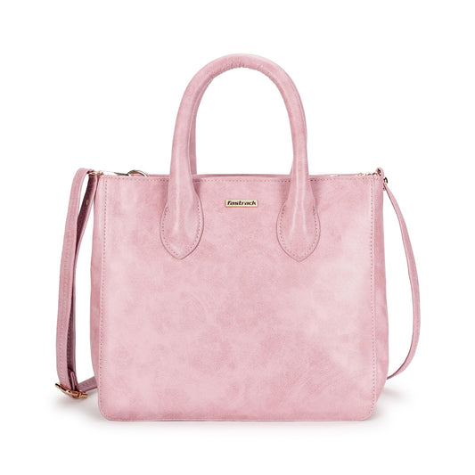 Fastrack Women Carryall Satchel with Top Handles and Adjustable Shoulder Strap - Stylish Zippered for Everyday Use, Pink