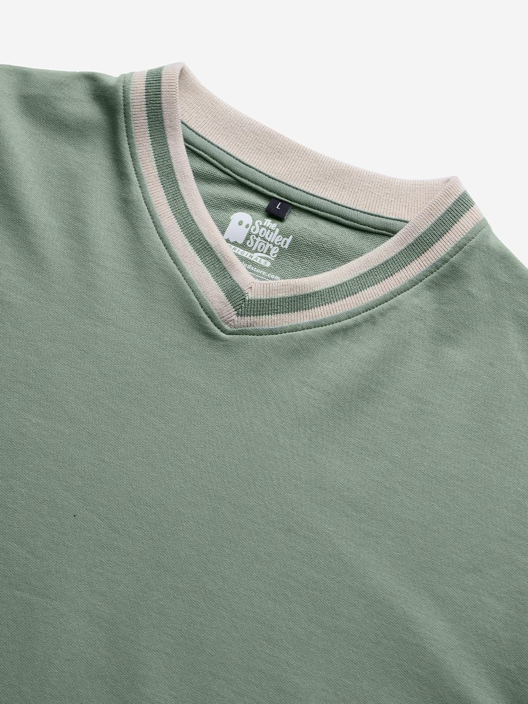 The Souled Store Solids: Sage Green Men and Boys Round Neck Oversized Fit Full Sleeve T-Shirts Oversized Men's T-Shirts Solid Basic Tees Casual Fashion Relaxed Fit Full Sleeves Round Neck Block
