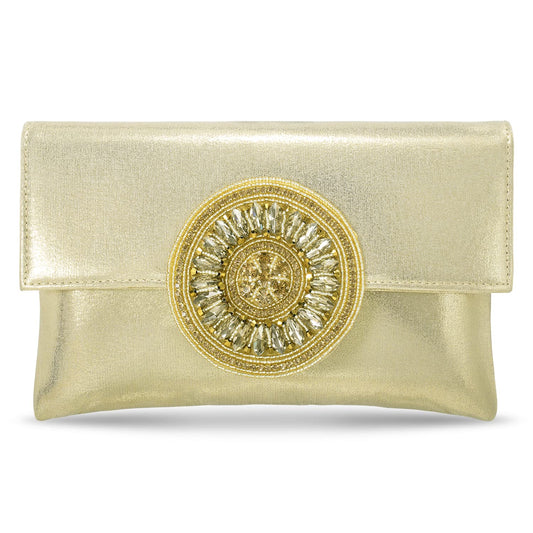 Peora Gold-Toned Textured Purse Clutch for women (C32G)