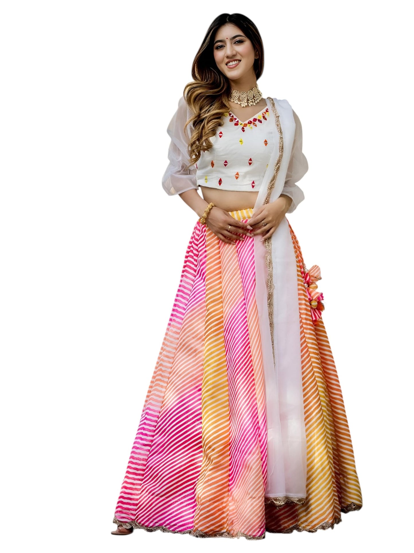 Zeel Clothing Womens Faux Silk Lehenga Choli Semi-Stitched White Wedding Girlish Latest Free Size