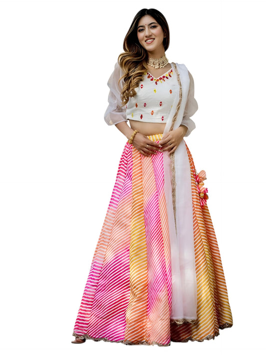 Zeel Clothing Womens Faux Silk Lehenga Choli Semi-Stitched White Wedding Girlish Latest Free Size