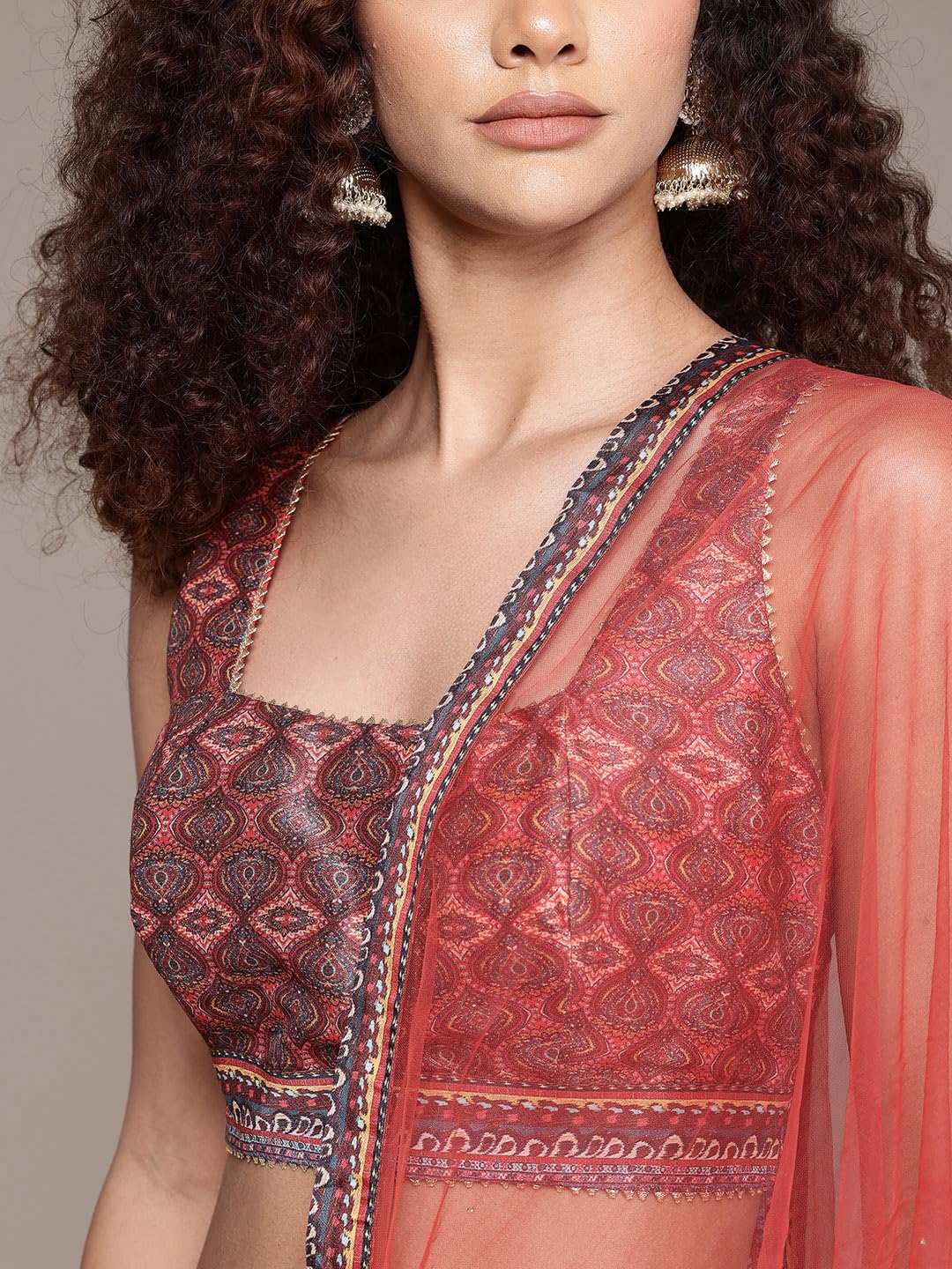 Aarke Ritu Kumar Multi Wanderlust Square Neck Blouse With Lehanga And Dupatta