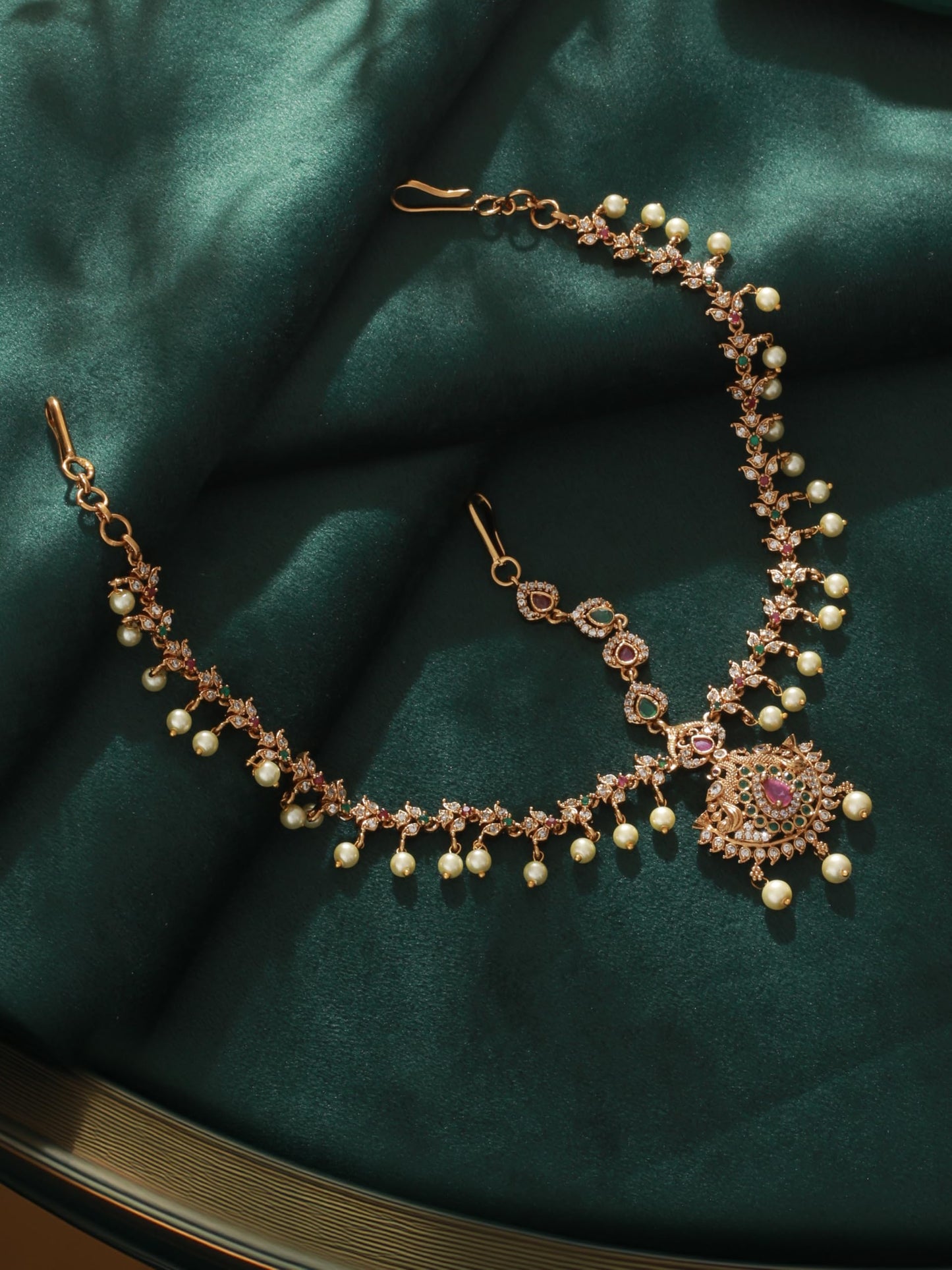 Saraf RS Jewellery- AD Studded Beaded Bridal Matha Patti With Maangtika