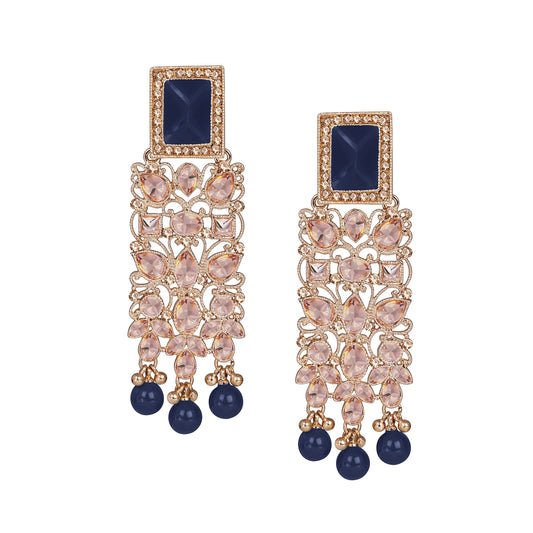 JFL - Jewellery for Less Stylish Beautiful Gold Tone LCD Polki Stone Studded with Drop Pearl Dangler Earrings for Women and Girls (Royal Blue).