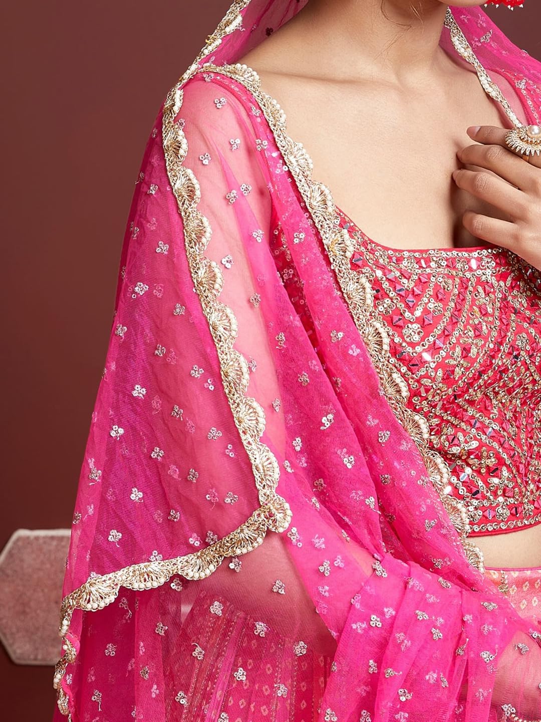 Zeel Clothing Women's Silk Embroidered Semi-Stitched Lehenga Choli with Dupatta (108-Pink-Wedding-Bridal-New-Lehenga; Free Size)