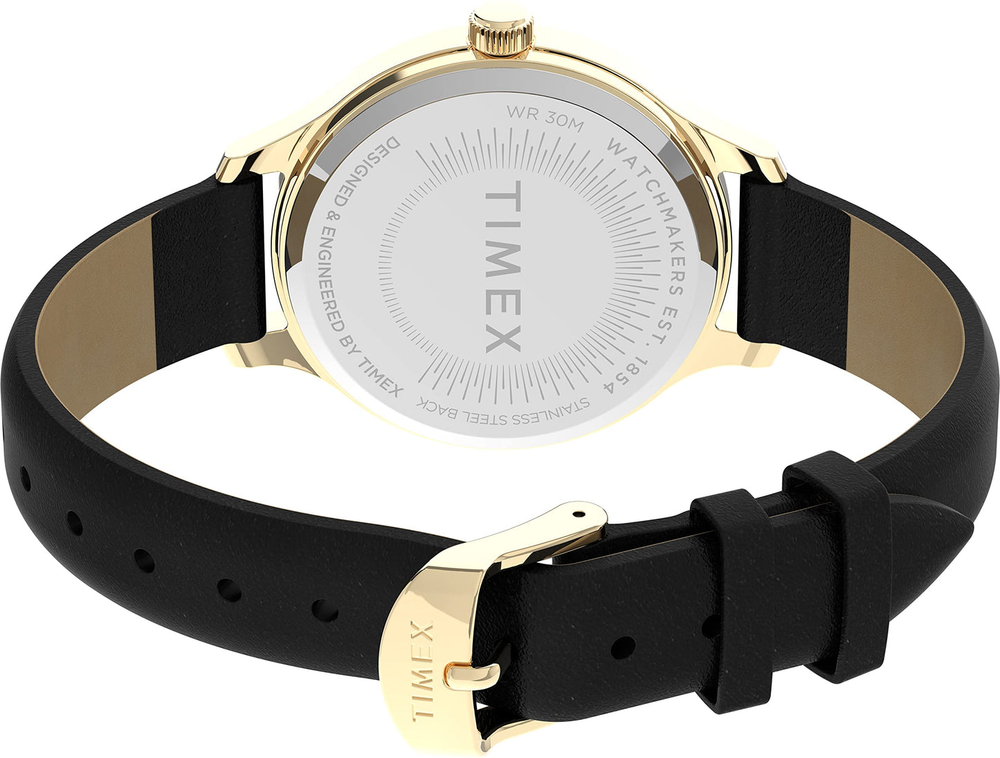 TIMEX Women Leather Analog Black Dial Watch-Tw2V06600, Band Color-Black