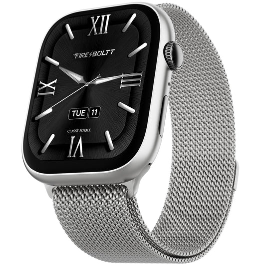 Fire-Boltt Ninja X Ring Smart Watch 1.96" Always On Display Bluetooth Calling, Voice Assistant, SpO2 & Heart Rate, 120+ Sports Modes, IP67 Waterproof Smartwatch for Men & Women - Silver Link