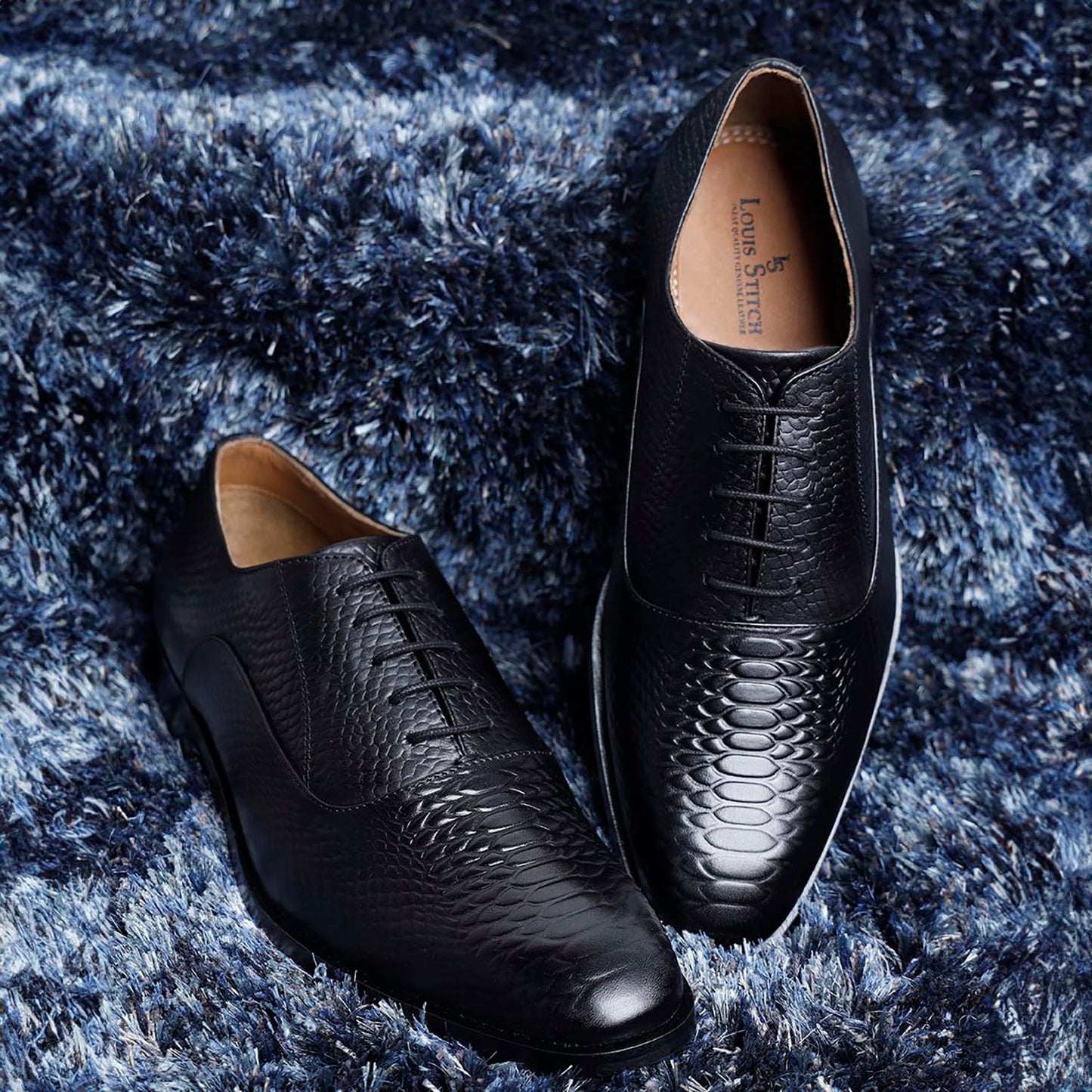 LOUIS STITCH Men's Style Devils Black Derby Shoes Handmade Formal Italian Leather Shoes for Men (Size - 9 UK,EUSN)