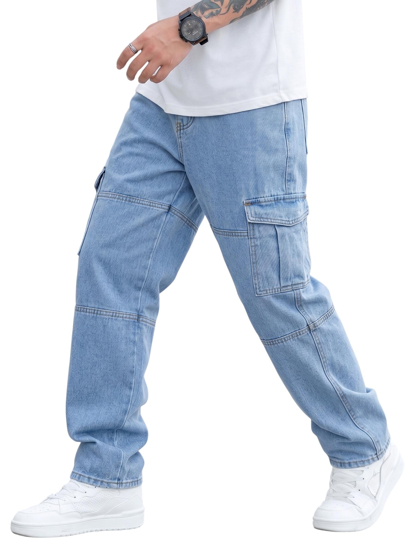Men Loose Fit Men's Flip Pocket Cargo || Mens Stylish Cotton Loose Fit Denim Jeans || Multi-Pocket Styling || Perfect for Casual Fashion || Comfortable Classic Men's Outerwear (MDJ-3)