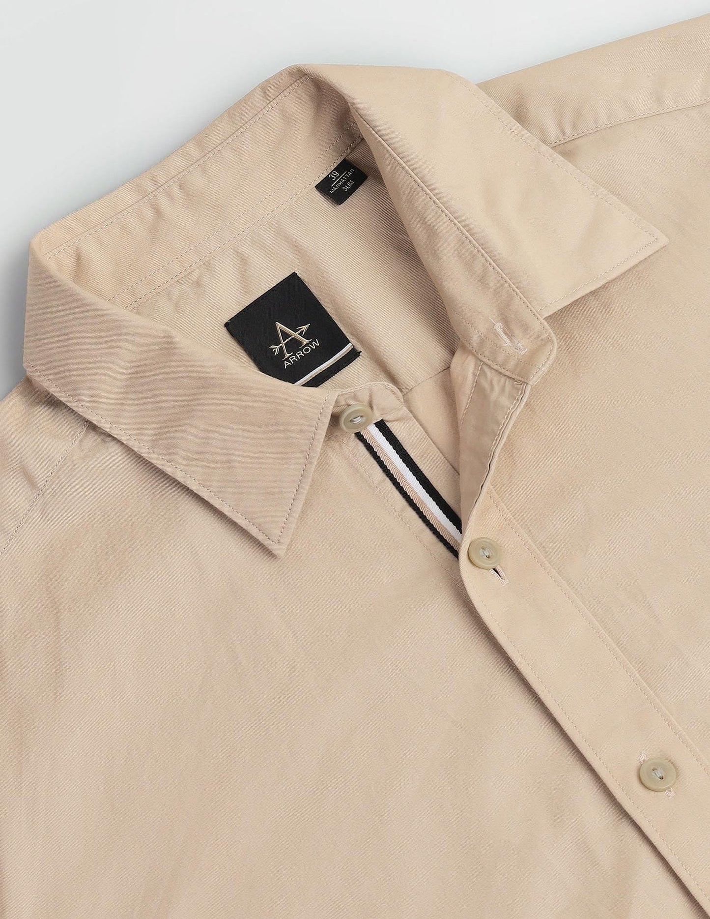 Arrow Manhattan Slim Fit Cotton Shirt Beige