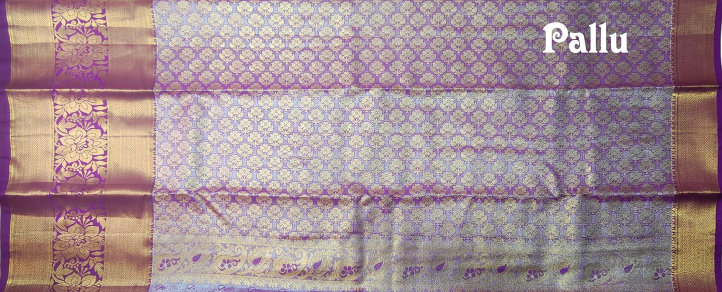 VFCollections Women's Kanchipuram Silk Pure Pattu Sarees With Blouse (VFC658-1)