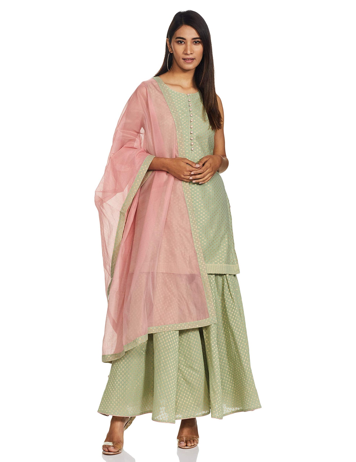 BIBA WOMEN YARNDYED SALWAR KURTA DUPATTA(SKD6420_SAP GREEN_42)