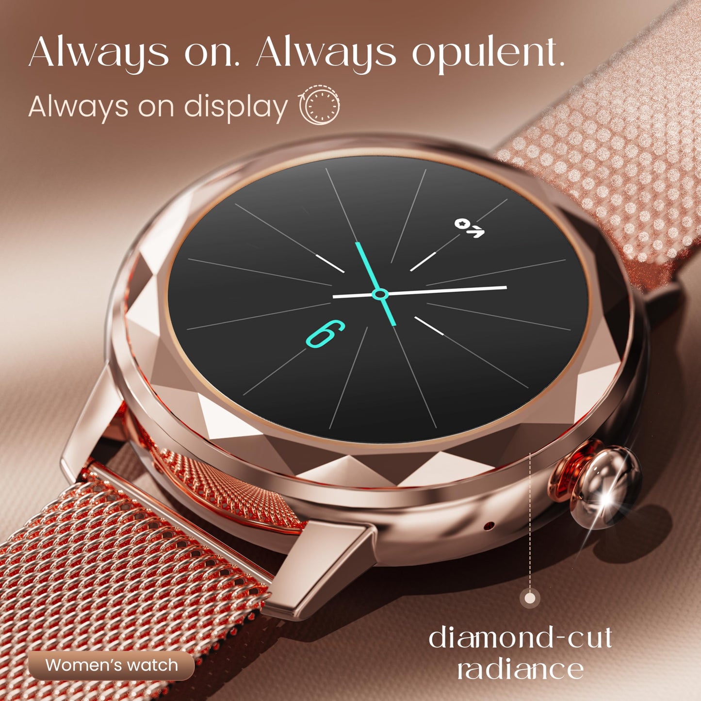 GOBOULT Newly Launched Alora Smart Watch 1.19'' AMOLED Display, BT Calling, Rotating Bezel, 150+Watchfaces, 800 Nits Brightness, AI Voice Assistant, SpO2 Monitoring, 120+ Sports Mode (Rose Gold)